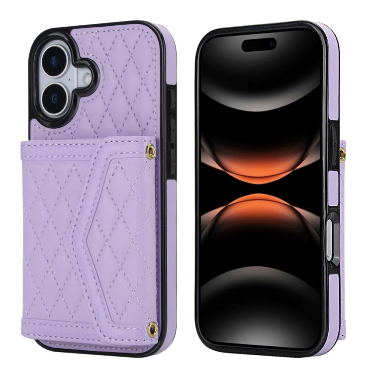 Splicing Rhombic Texture Card Bag Phone Case with Long Lanyard, For iPhone 17e / 16e, For iPhone 17 Pro Max, For iPhone 17 Pro, For iPhone 17