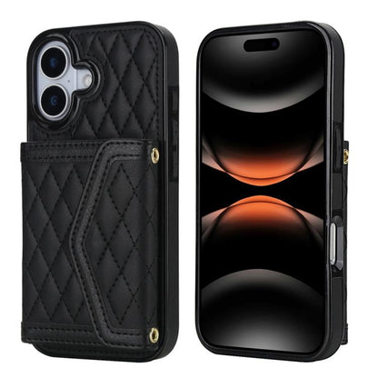 Splicing Rhombic Texture Card Bag Phone Case with Long Lanyard, For iPhone 17e / 16e, For iPhone 17 Pro Max, For iPhone 17 Pro, For iPhone 17