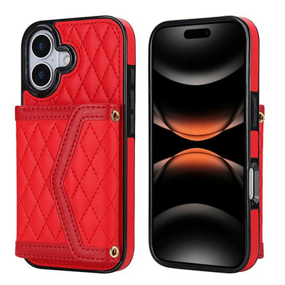 Splicing Rhombic Texture Card Bag Phone Case with Long Lanyard, For iPhone 17e / 16e, For iPhone 17 Pro Max, For iPhone 17 Pro, For iPhone 17