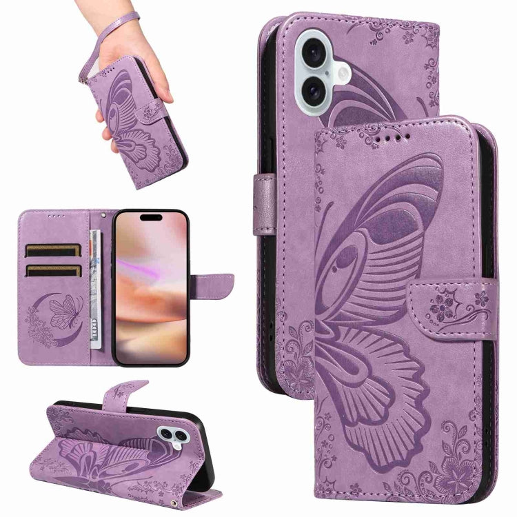 Swallowtail Butterfly Embossed Leather Phone Case, For iPhone 16 Pro Max, For iPhone 16 Pro, For iPhone 16 Plus, For iPhone 16