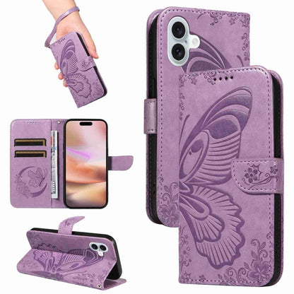 Swallowtail Butterfly Embossed Leather Phone Case, For iPhone 16 Pro Max, For iPhone 16 Pro, For iPhone 16 Plus, For iPhone 16