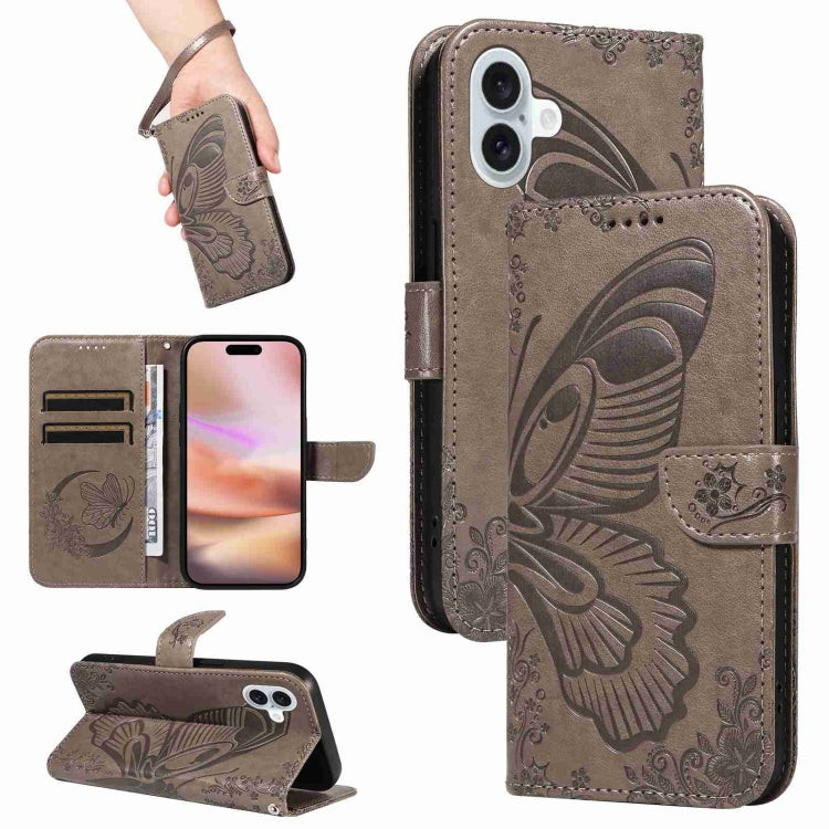 Swallowtail Butterfly Embossed Leather Phone Case, For iPhone 16 Pro Max, For iPhone 16 Pro, For iPhone 16 Plus, For iPhone 16