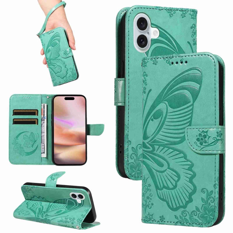 Swallowtail Butterfly Embossed Leather Phone Case, For iPhone 16 Pro Max, For iPhone 16 Pro, For iPhone 16 Plus, For iPhone 16