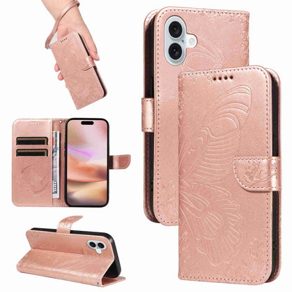 Swallowtail Butterfly Embossed Leather Phone Case, For iPhone 16 Pro Max, For iPhone 16 Pro, For iPhone 16 Plus, For iPhone 16