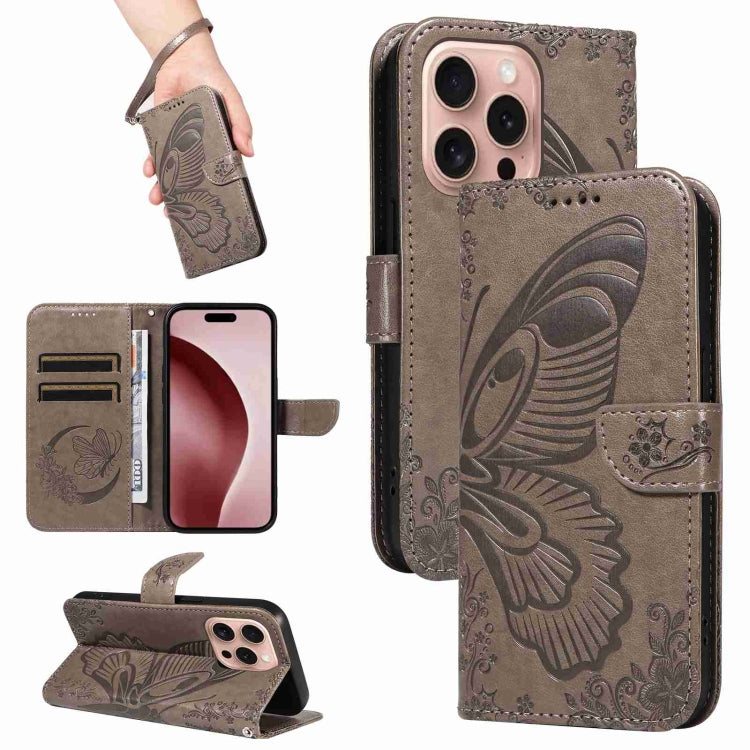 Swallowtail Butterfly Embossed Leather Phone Case, For iPhone 16 Pro Max, For iPhone 16 Pro, For iPhone 16 Plus, For iPhone 16