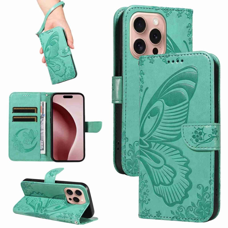 Swallowtail Butterfly Embossed Leather Phone Case, For iPhone 16 Pro Max, For iPhone 16 Pro, For iPhone 16 Plus, For iPhone 16