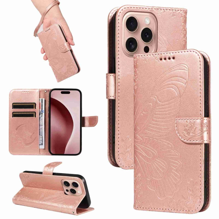 Swallowtail Butterfly Embossed Leather Phone Case, For iPhone 16 Pro Max, For iPhone 16 Pro, For iPhone 16 Plus, For iPhone 16
