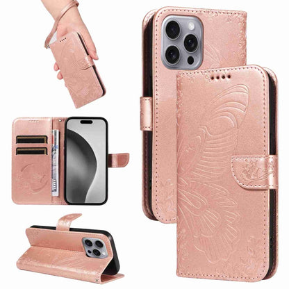 Swallowtail Butterfly Embossed Leather Phone Case, For iPhone 16 Pro Max, For iPhone 16 Pro, For iPhone 16 Plus, For iPhone 16