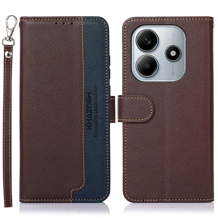KHAZNEH Litchi Texture Leather RFID Phone Case, For Redmi Note 14 4G Global 163.25mm, For Redmi 14C 4G, For Xiaomi Redmi 13 4G
