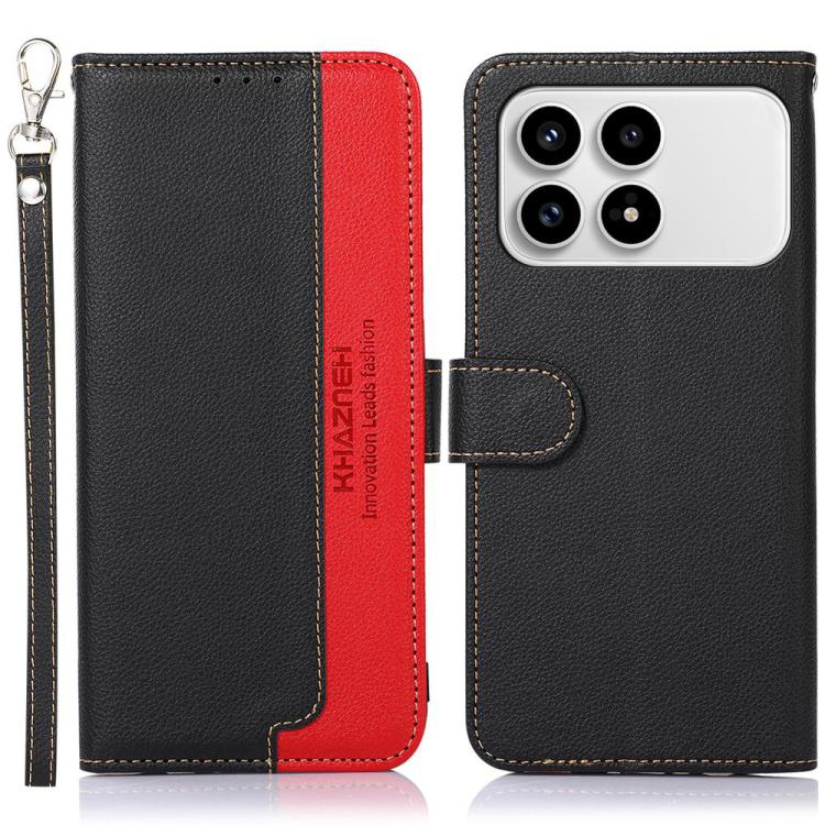 KHAZNEH Litchi Texture Leather RFID Phone Case, For Redmi Note 15 Pro 4G Global 163.2mm, For Redmi K90/Poco F8 Pro, For Redmi Note 15 Pro 5G Global 163.6mm, For Redmi 15C 5G / 4G EU 173mm, For Redmi 15 5G Global / 15 4G SEA, For Redmi 15 5G / 4G EU 171mm