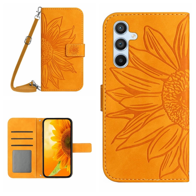 Skin Feel Sun Flower Embossed Flip Leather Phone Case with Lanyard, For Samsung Galaxy S25 Edge 5G, For Samsung Galaxy S25 5G
