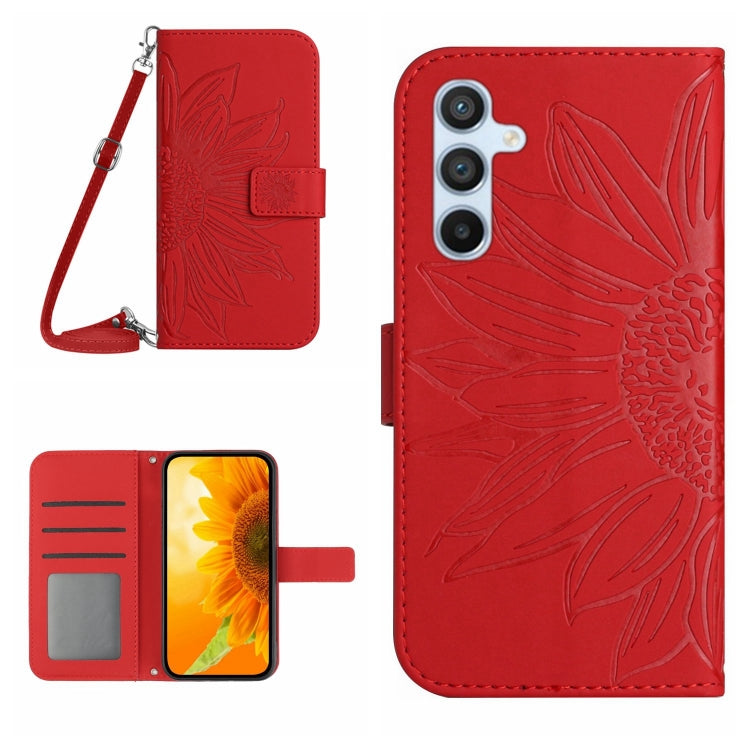 Skin Feel Sun Flower Embossed Flip Leather Phone Case with Lanyard, For Samsung Galaxy S25+ 5G, For Samsung Galaxy S25 Ultra 5G