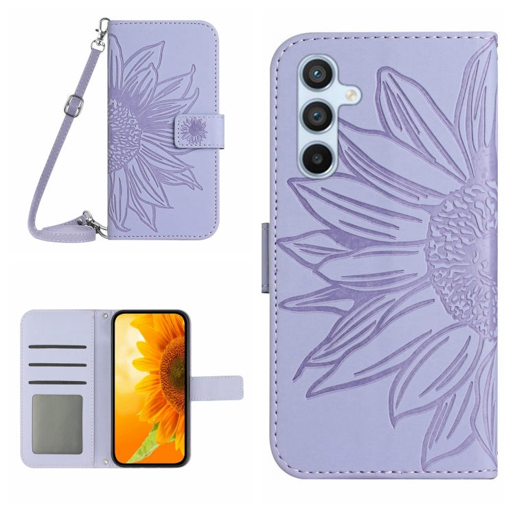 Skin Feel Sun Flower Embossed Flip Leather Phone Case with Lanyard, For Samsung Galaxy S25+ 5G, For Samsung Galaxy S25 Ultra 5G