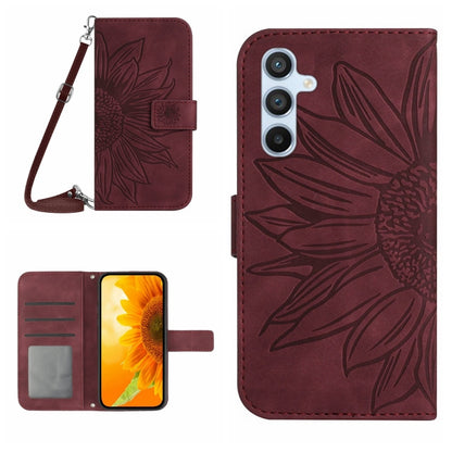 Skin Feel Sun Flower Embossed Flip Leather Phone Case with Lanyard, For Samsung Galaxy S25+ 5G, For Samsung Galaxy S25 Ultra 5G