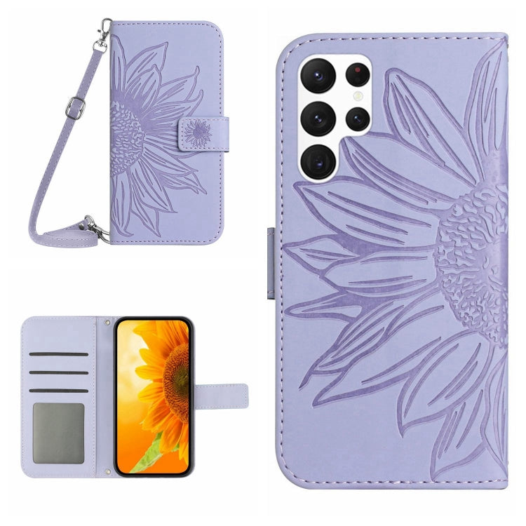 Skin Feel Sun Flower Embossed Flip Leather Phone Case with Lanyard, For Samsung Galaxy S25+ 5G, For Samsung Galaxy S25 Ultra 5G