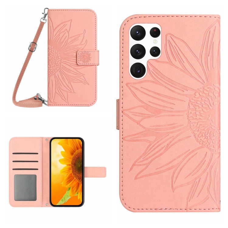 Skin Feel Sun Flower Embossed Flip Leather Phone Case with Lanyard, For Samsung Galaxy S25+ 5G, For Samsung Galaxy S25 Ultra 5G