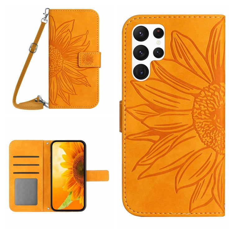 Skin Feel Sun Flower Embossed Flip Leather Phone Case with Lanyard, For Samsung Galaxy S25+ 5G, For Samsung Galaxy S25 Ultra 5G