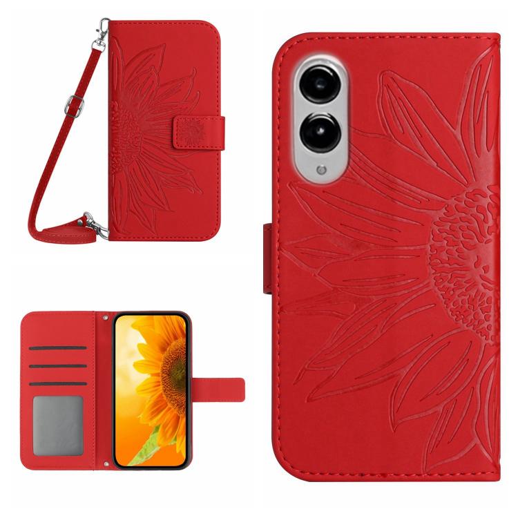 Skin Feel Sun Flower Embossed Flip Leather Phone Case with Lanyard, For Samsung Galaxy S25 Edge 5G, For Samsung Galaxy S25 5G