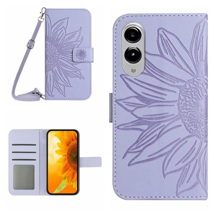 Skin Feel Sun Flower Embossed Flip Leather Phone Case with Lanyard, For Samsung Galaxy S25 Edge 5G, For Samsung Galaxy S25 5G