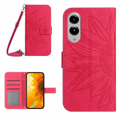 Skin Feel Sun Flower Embossed Flip Leather Phone Case with Lanyard
