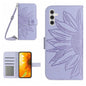 Skin Feel Sun Flower Embossed Flip Leather Phone Case with Lanyard