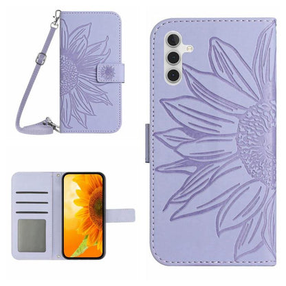 Skin Feel Sun Flower Embossed Flip Leather Phone Case with Lanyard, For Galaxy S26 FE 5G, For Samsung Galaxy S25 FE 5G
