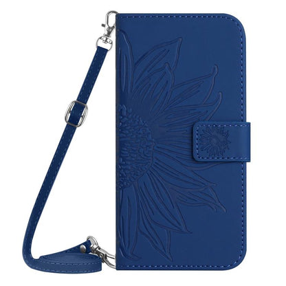 Skin Feel Sun Flower Embossed Flip Leather Phone Case with Lanyard