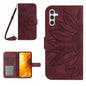 Skin Feel Sun Flower Embossed Flip Leather Phone Case with Lanyard