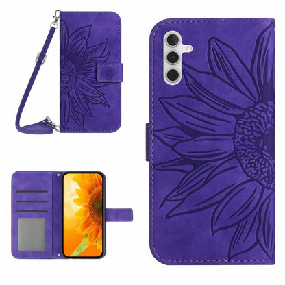 Skin Feel Sun Flower Embossed Flip Leather Phone Case with Lanyard