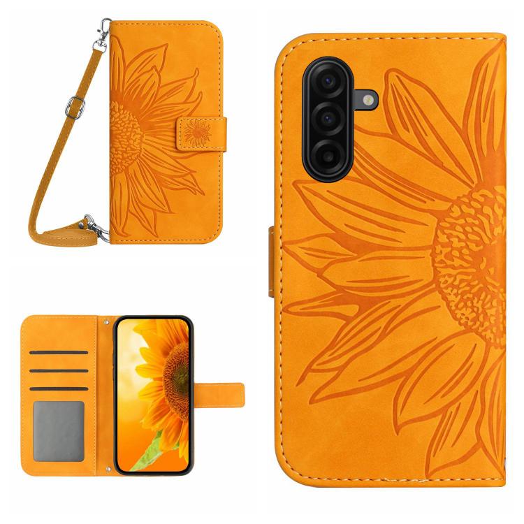 Skin Feel Sun Flower Embossed Flip Leather Phone Case with Lanyard, For Galaxy S26 FE 5G, For Samsung Galaxy S25 FE 5G