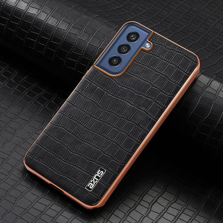 AZNS Electroplated Frame Crocodile Texture Full Coverage Phone Case, For Samsung Galaxy S21 FE 5G