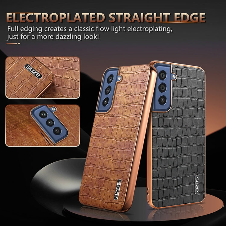 AZNS Electroplated Frame Crocodile Texture Full Coverage Phone Case, For Samsung Galaxy S21 FE 5G