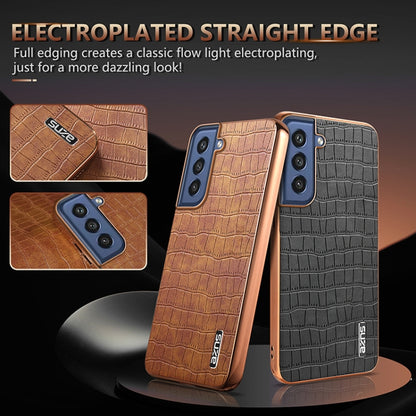 AZNS Electroplated Frame Crocodile Texture Full Coverage Phone Case, For Samsung Galaxy S21 FE 5G