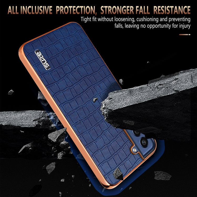 AZNS Electroplated Frame Crocodile Texture Full Coverage Phone Case, For Samsung Galaxy S21 FE 5G