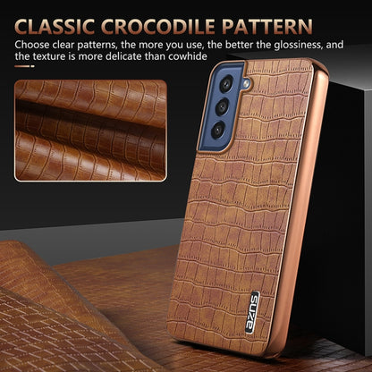 AZNS Electroplated Frame Crocodile Texture Full Coverage Phone Case, For Samsung Galaxy S21 FE 5G