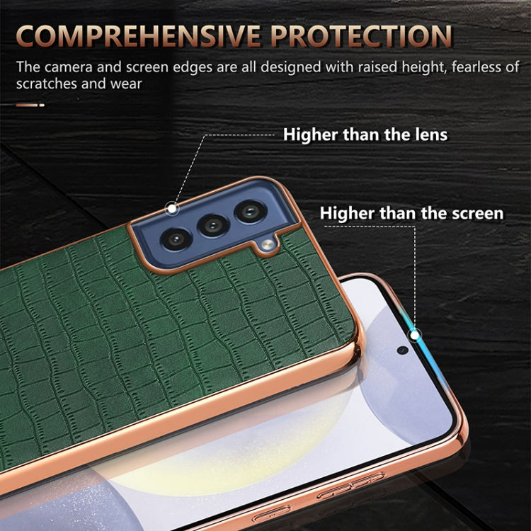 AZNS Electroplated Frame Crocodile Texture Full Coverage Phone Case, For Samsung Galaxy S21 FE 5G