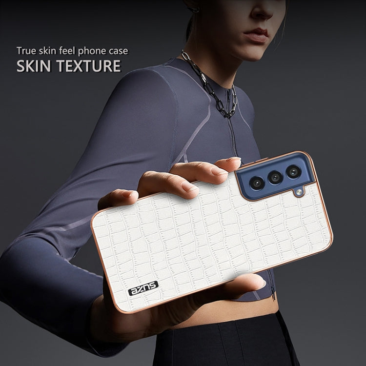 AZNS Electroplated Frame Crocodile Texture Full Coverage Phone Case, For Samsung Galaxy S21 FE 5G