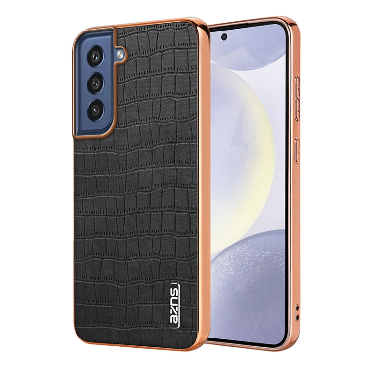 AZNS Electroplated Frame Crocodile Texture Full Coverage Phone Case, For Samsung Galaxy S21 FE 5G