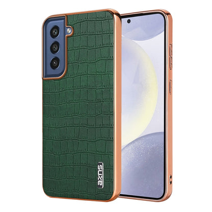 AZNS Electroplated Frame Crocodile Texture Full Coverage Phone Case, For Samsung Galaxy S21 FE 5G