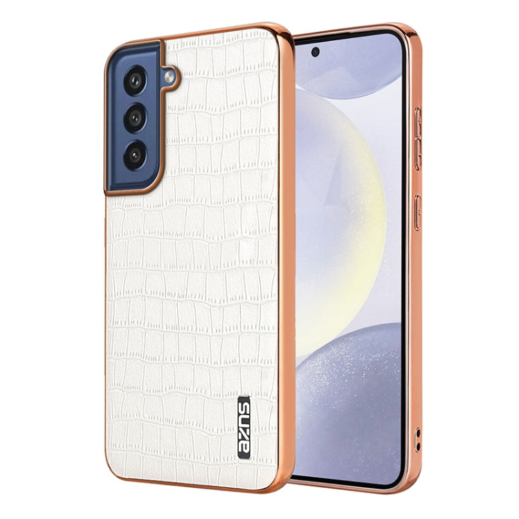 AZNS Electroplated Frame Crocodile Texture Full Coverage Phone Case, For Samsung Galaxy S21 FE 5G