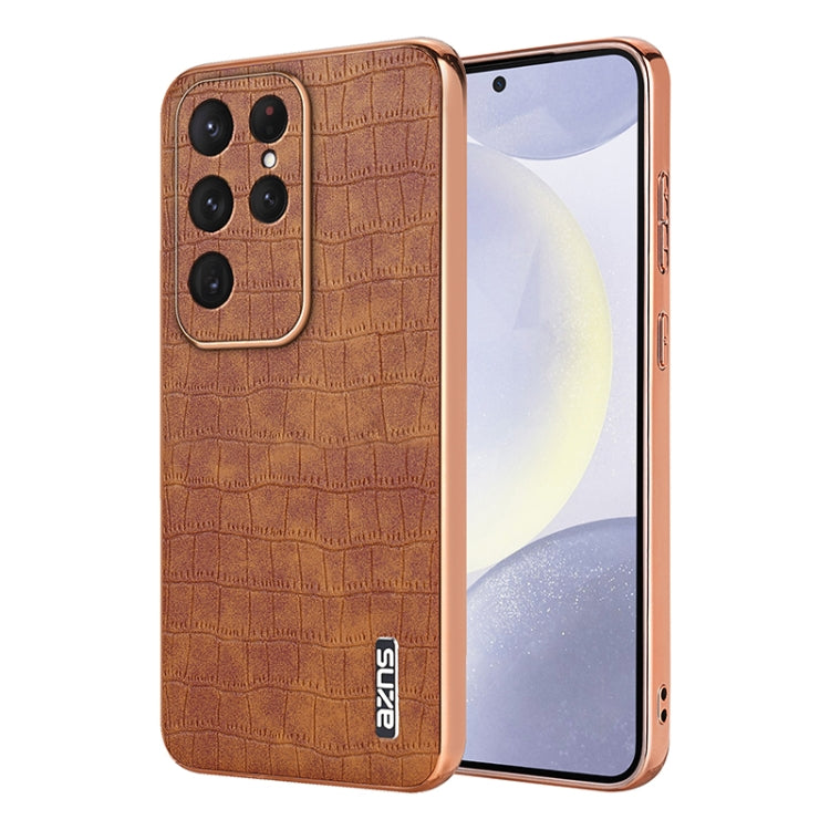 AZNS Electroplated Frame Crocodile Texture Full Coverage Phone Case, For Samsung Galaxy S25 5G, For Samsung Galaxy S25+ 5G, For Samsung Galaxy S25 Ultra 5G, For Samsung Galaxy S23+ 5G