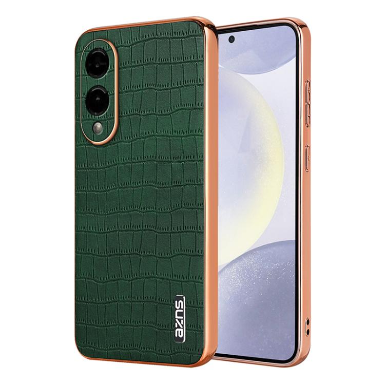 AZNS Electroplated Frame Crocodile Texture Full Coverage Phone Case, For Samsung Galaxy S25 Edge 5G, For Samsung Galaxy S25 5G, For Samsung Galaxy S25+ 5G, For Samsung Galaxy S25 Ultra 5G