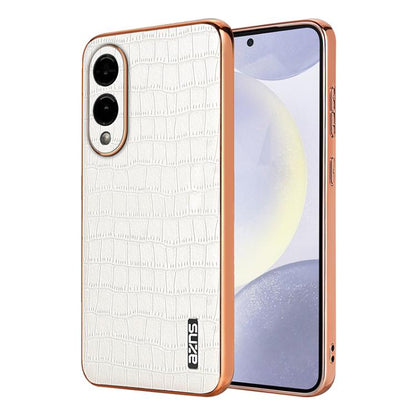 AZNS Electroplated Frame Crocodile Texture Full Coverage Phone Case, For Samsung Galaxy S25 Edge 5G, For Samsung Galaxy S25 5G, For Samsung Galaxy S25+ 5G, For Samsung Galaxy S25 Ultra 5G