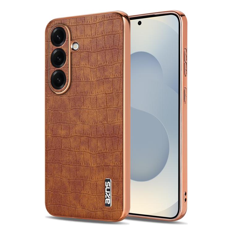 AZNS Electroplated Frame Crocodile Texture Full Coverage Phone Case, For Samsung Galaxy S26+ 5G, For Samsung Galaxy S26 Ultra 5G, For Samsung Galaxy S26 5G, For Samsung Galaxy S25 Edge 5G