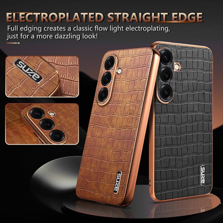 AZNS Electroplated Frame Crocodile Texture Full Coverage Phone Case, For Samsung Galaxy S26+ 5G, For Samsung Galaxy S26 Ultra 5G, For Samsung Galaxy S26 5G, For Samsung Galaxy S25 Edge 5G