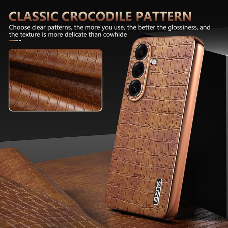 AZNS Electroplated Frame Crocodile Texture Full Coverage Phone Case, For Samsung Galaxy S26+ 5G, For Samsung Galaxy S26 Ultra 5G, For Samsung Galaxy S26 5G, For Samsung Galaxy S25 Edge 5G