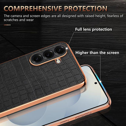 AZNS Electroplated Frame Crocodile Texture Full Coverage Phone Case, For Samsung Galaxy S26+ 5G, For Samsung Galaxy S26 Ultra 5G, For Samsung Galaxy S26 5G, For Samsung Galaxy S25 Edge 5G