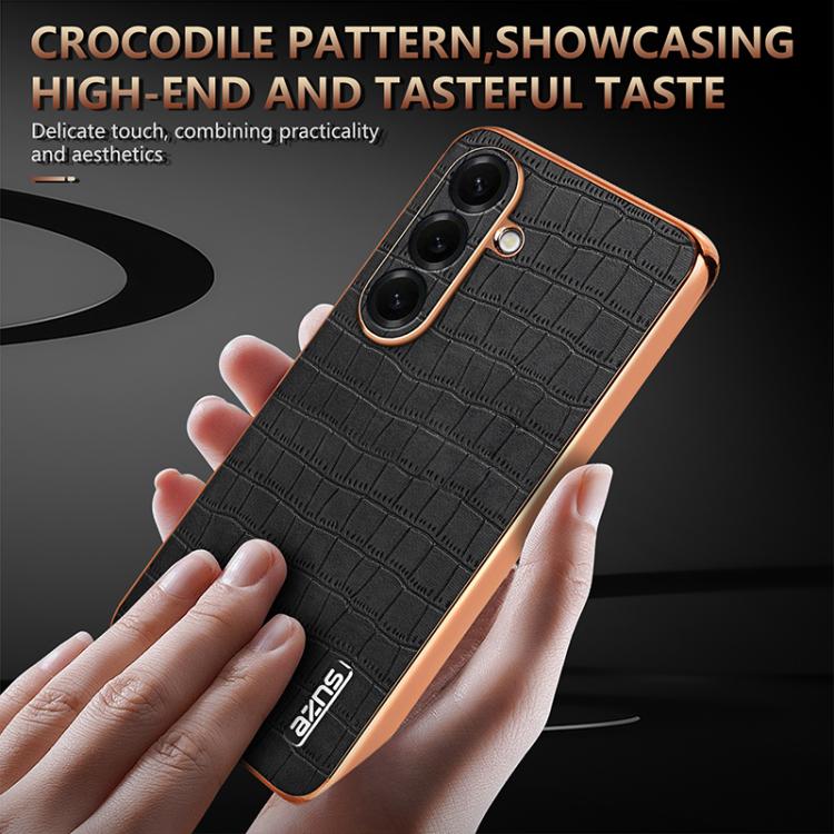 AZNS Electroplated Frame Crocodile Texture Full Coverage Phone Case, For Samsung Galaxy S26+ 5G, For Samsung Galaxy S26 Ultra 5G, For Samsung Galaxy S26 5G, For Samsung Galaxy S25 Edge 5G