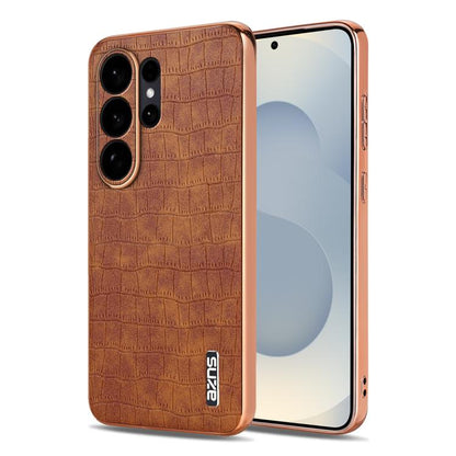 AZNS Electroplated Frame Crocodile Texture Full Coverage Phone Case, For Samsung Galaxy S26+ 5G, For Samsung Galaxy S26 Ultra 5G, For Samsung Galaxy S26 5G, For Samsung Galaxy S25 Edge 5G
