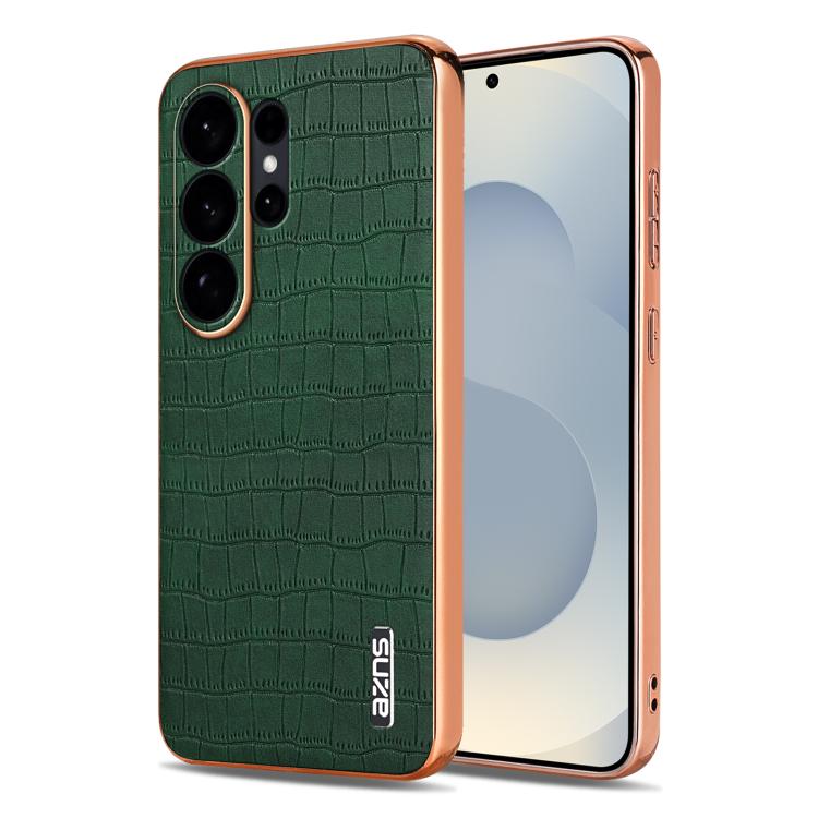 AZNS Electroplated Frame Crocodile Texture Full Coverage Phone Case, For Samsung Galaxy S26+ 5G, For Samsung Galaxy S26 Ultra 5G, For Samsung Galaxy S26 5G, For Samsung Galaxy S25 Edge 5G